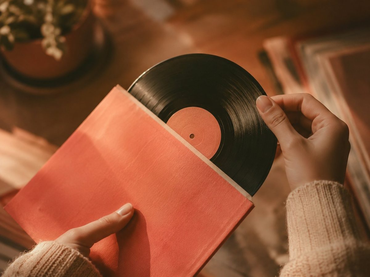 Vinyle dans une pochette corail